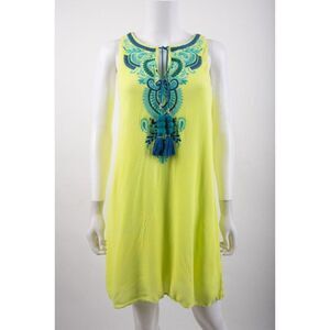 Lilly Pulitzer Womens Shift Dress Aubra XS Neon Green yellow Blue Embroidery